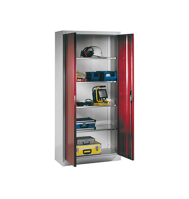 Stahlschrank 08920-00 S10110 lichtgrau, rubinrot 93,0 x 40,0 x 195,0 cm, aufgebaut
